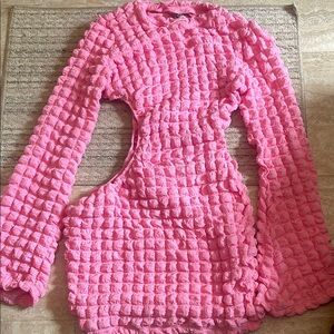 SHEIN Pink Long Sleeve Textured Dress